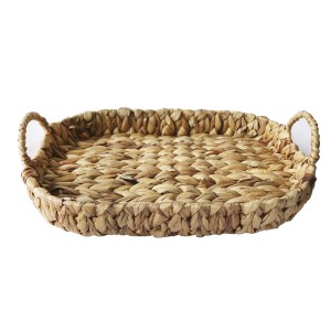 BANDEJA COM ALÇA DE PALHA OVAL ENTRELAÇADA 26X36CM- 2980
