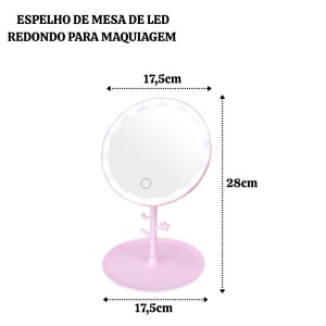 ESPELHO DE MESA REDONDO PARA MAQUIAGEM LED 17,5X28CM - FA590-RS