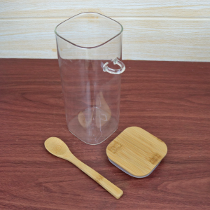 POTE HERMÉTICO DE VIDRO COM TAMPA E COLHER DE BAMBU 700ML  - DT6636