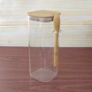 POTE HERMÉTICO DE VIDRO COM TAMPA E COLHER DE BAMBU 1LITRO  - DT6637