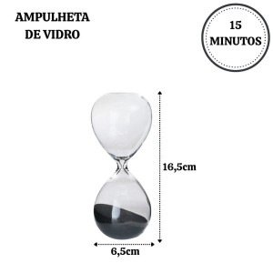 AMPULHETA DE VIDRO 15 MINUTOS 16,5CM - 6484-D