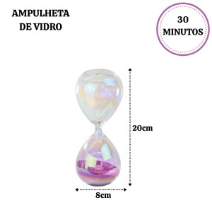 AMPULHETA DE VIDRO FURTA-COR DE 30MINUTOS 20CM- 6488-B