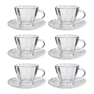 JOGO 6 XÍCARAS E 6 PIRES DE VIDRO PARA CAFÉ 76ML - DT24264