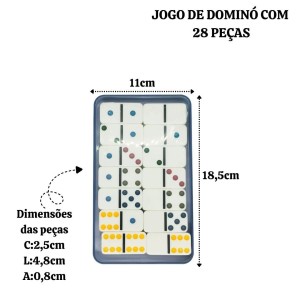 JOGO DE DOMINÓ 10MM  PLÁSTICO NA LATA 28 PEÇAS - 1914