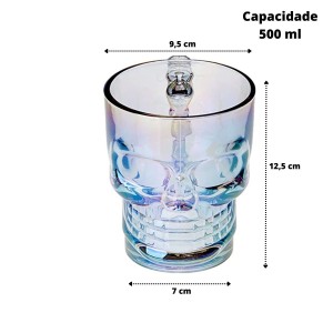 CANECA DE VIDRO CAVEIRA ROCK STYLE FURTACOR 500 ML - GDR0648