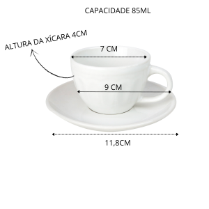 JOGO DE XÍCARAS COM PIRES DE CERÂMICA BRANCA 85ML 12 PEÇAS - CA18095