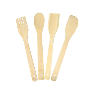 CONJUNTO DE UTENSÍLIOS DE BAMBU COM 2 ESPÁTULAS 01 COLHER 01 GARFO - CX218