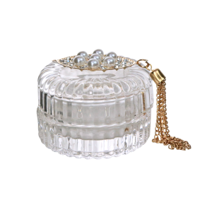 CASTIÇAL EM VIDRO COM TAMPA E PENDENTE 4,8CM  - GA10045-C