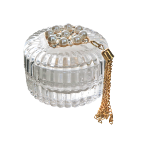 CASTIÇAL EM VIDRO COM TAMPA E PENDENTE 4,8CM  - GA10045-A