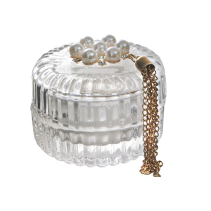 CASTIÇAL EM VIDRO COM TAMPA E PENDENTE 4,8CM  - GA10045-B