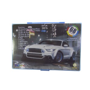 KIT DE PINTURA EM MALETA ESTAMPA CARRO BRANCO COM 68 PEÇAS -MT68BOY-D