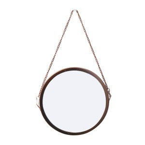 ESPELHO DE PAREDE EM METAL REDONDO GOLD ROSE 23CM COM ALÇA DE CORRENTE - 96989