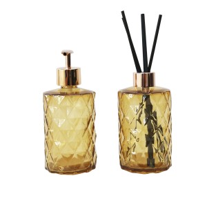 KIT DIFUSOR E PORTA SABONETE LÍQUIDO DE VIDRO 330 ML CADA - 2 PEÇAS - 96140-AMBAR
