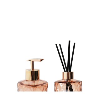 KIT DIFUSOR E PORTA SABONETE LÍQUIDO DE VIDRO 330 ML CADA - 2 PEÇAS - 96140-GOLDROSE