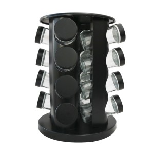 PORTA TEMPERO GIRATÓRIO DE METAL REDONDO COM 16 PEÇAS PRETO - ZO16KP