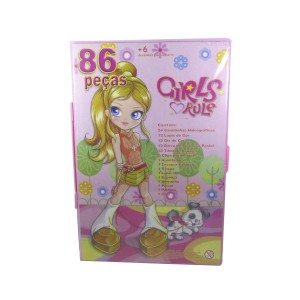 KIT DE PINTURA EM MALETA ESTAMPADA COM 86 PEÇAS - MT86GIRL-DOG