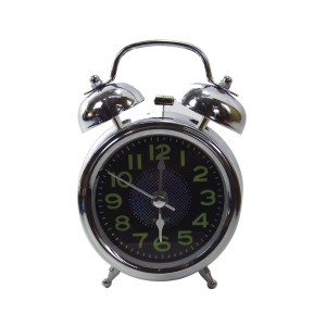 MINI RELÓGIO DESPERTADOR CONTÍNUO DE METAL DE MESA PRATA - 12CM - MG2911-PT