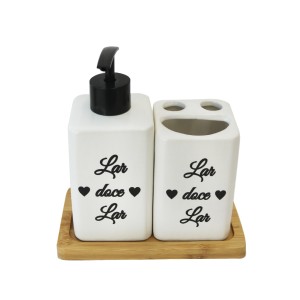 KIT DE BANHEIRO EM CERÂMICA COM 03 PEÇAS COM FRASE LAR DOCE LAR  - 98630