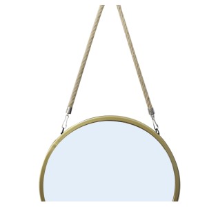 ESPELHO DE METAL REDONDO 30CM COM ALÇA EM CORDA E PRENDEDOR LATERAL - 2948-DOU