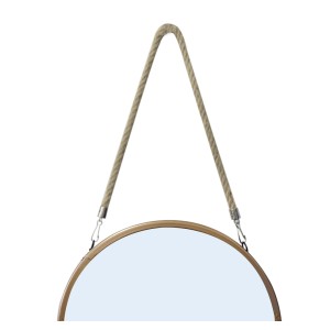 ESPELHO DE METAL REDONDO 30CM COM ALÇA EM CORDA E PRENDEDOR LATERAL - 2948-GR