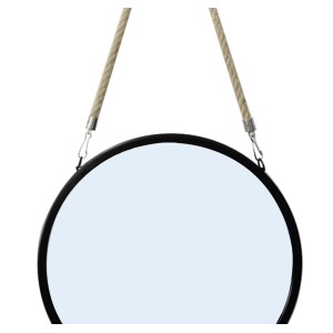 ESPELHO DE METAL REDONDO 30CM COM ALÇA EM CORDA E PRENDEDOR LATERAL - 2948-PT