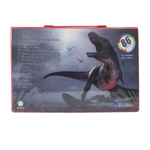 KIT DE PINTURA EM MALETA ESTAMPA DINOSSAURO COM 86 PEÇAS - MT86DINO-A