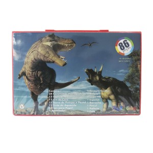 KIT DE PINTURA EM MALETA ESTAMPA DINOSSAURO COM 86 PEÇAS - MT86DINO-B
