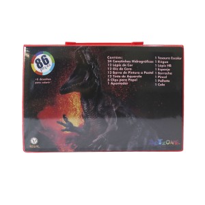 KIT DE PINTURA EM MALETA ESTAMPA DINOSSAURO COM 86 PEÇAS - MT86DINO-D