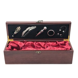 KIT VINHO COM 5 ACESSÓRIOS NO ESTOJO PORTA VINHO DE MADEIRA 35CM - 1890