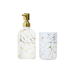 KIT PARA BANHEIRO DE VIDRO COM 02 PEÇAS ESTAMPA MARMORIZADA - BRYZ10344-DOU