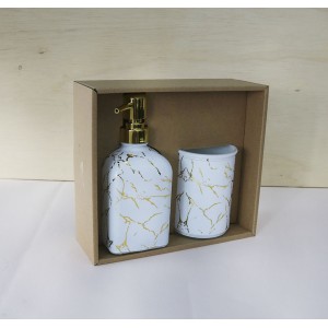 KIT PARA BANHEIRO DE VIDRO COM 02 PEÇAS ESTAMPA MARMORIZADA - BRYZ10344-DOU