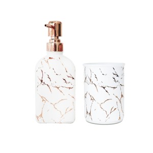 KIT PARA BANHEIRO DE VIDRO COM 02 PEÇAS ESTAMPA MARMORIZADA - BRYZ10344-GR