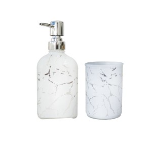 KIT PARA BANHEIRO DE VIDRO COM 02 PEÇAS ESTAMPA MARMORIZADA - BRYZ10344-PTA