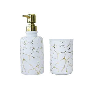 KIT PARA BANHEIRO DE VIDRO COM 02 PEÇAS ESTAMPA MARMORIZADA - BRYZ10340-DOU