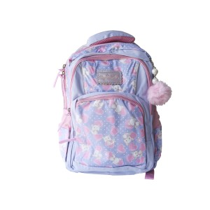 MOCHILA ESCOLAR DE POLIÉSTER TAMANHO 15 COM  PINGENTE POMPOM NA LATERAL - H1-LL