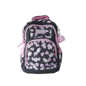 MOCHILA ESCOLAR DE POLIÉSTER TAMANHO 15 COM  PINGENTE POMPOM NA LATERAL - H1-PT