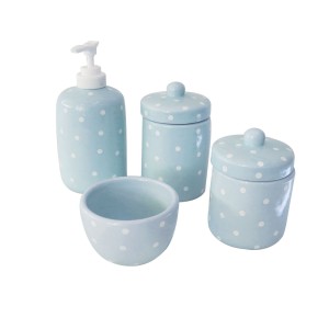 KIT DE BANHEIRO EM CERÂMICA COM 04 PEÇAS ESTAMPA POA - LQ309-AZ