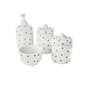 KIT DE BANHEIRO EM CERÂMICA COM 04 PEÇAS ESTAMPA POA - LQ309-BR