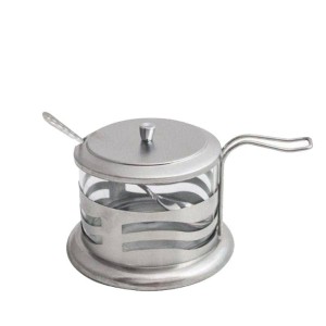 AÇUCAREIRO COM COLHER EM METAL E VIDRO DE  200 ML - 3822-L