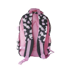 MOCHILA ESCOLAR DE POLIÉSTER TAMANHO 15 COM  PINGENTE POMPOM NA LATERAL - H1-PT