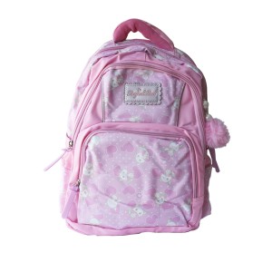 MOCHILA ESCOLAR DE POLIÉSTER TAMANHO 15 COM  PINGENTE POMPOM NA LATERAL - H1-RS