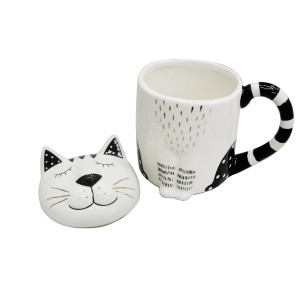 CANECA DE CERÂMICA COM ALÇA E TAMPA 400 ML EM ESTAMPA DE GATINHO - BRDK10423