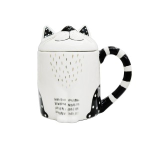 CANECA DE CERÂMICA COM ALÇA E TAMPA 400 ML EM ESTAMPA DE GATINHO - BRDK10423