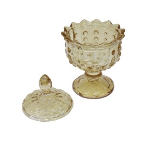 BOMBONIERE DE VIDRO 16 X 10 CM C/PÉ E TAMPA AMBAR - F190131