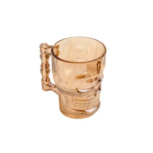 CANECA DE VIDRO PARA CHOPP E CERVEJA CAVEIRA ROCK STYLE AMBAR 500 ML - GDR0646