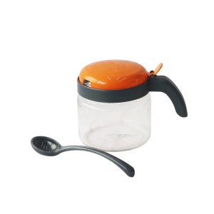 AÇUCAREIRO, VIDRO 300 ML COM COLHER TAMPA E ALÇA DE PLÁSTICO - CT1669-LJ