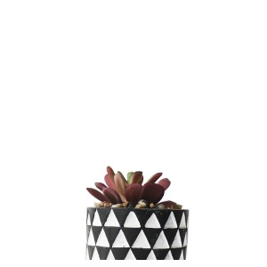 VASO DE CIMENTO EM DESENHOS GEOMÉTRICOS COM FLOR ARTIFICIAL 14CM - 1771-A