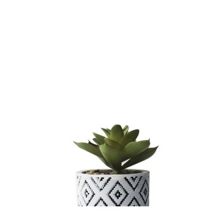 VASO DE CIMENTO EM DESENHOS GEOMÉTRICOS COM FLOR ARTIFICIAL 14CM - 1771-B