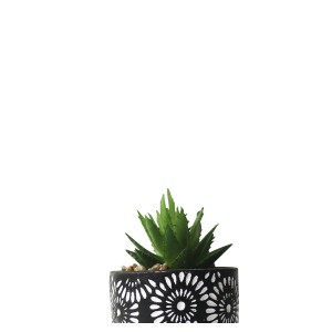 VASO DE CIMENTO EM DESENHOS GEOMÉTRICOS COM FLOR ARTIFICIAL 14CM - 1771-C