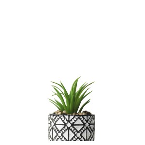 VASO DE CIMENTO EM DESENHOS GEOMÉTRICOS COM FLOR ARTIFICIAL 14CM - 1771-D